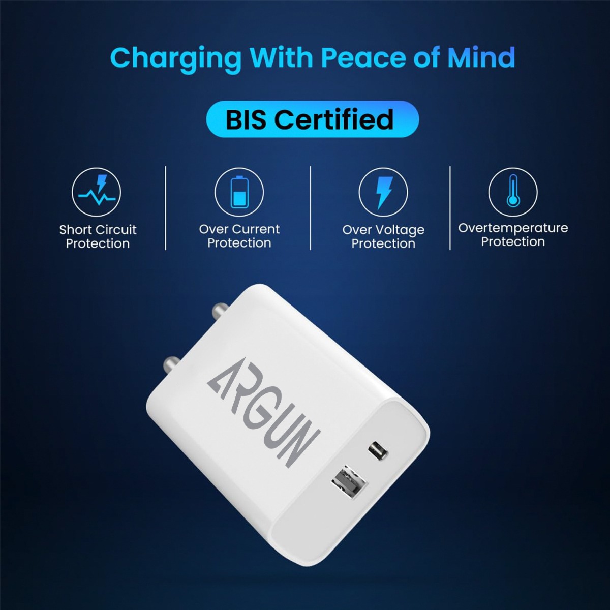 ARGUN 80 W Supercharge 3 A Multiport Mobile Charger with Detachable Cable (White, Cable Included)