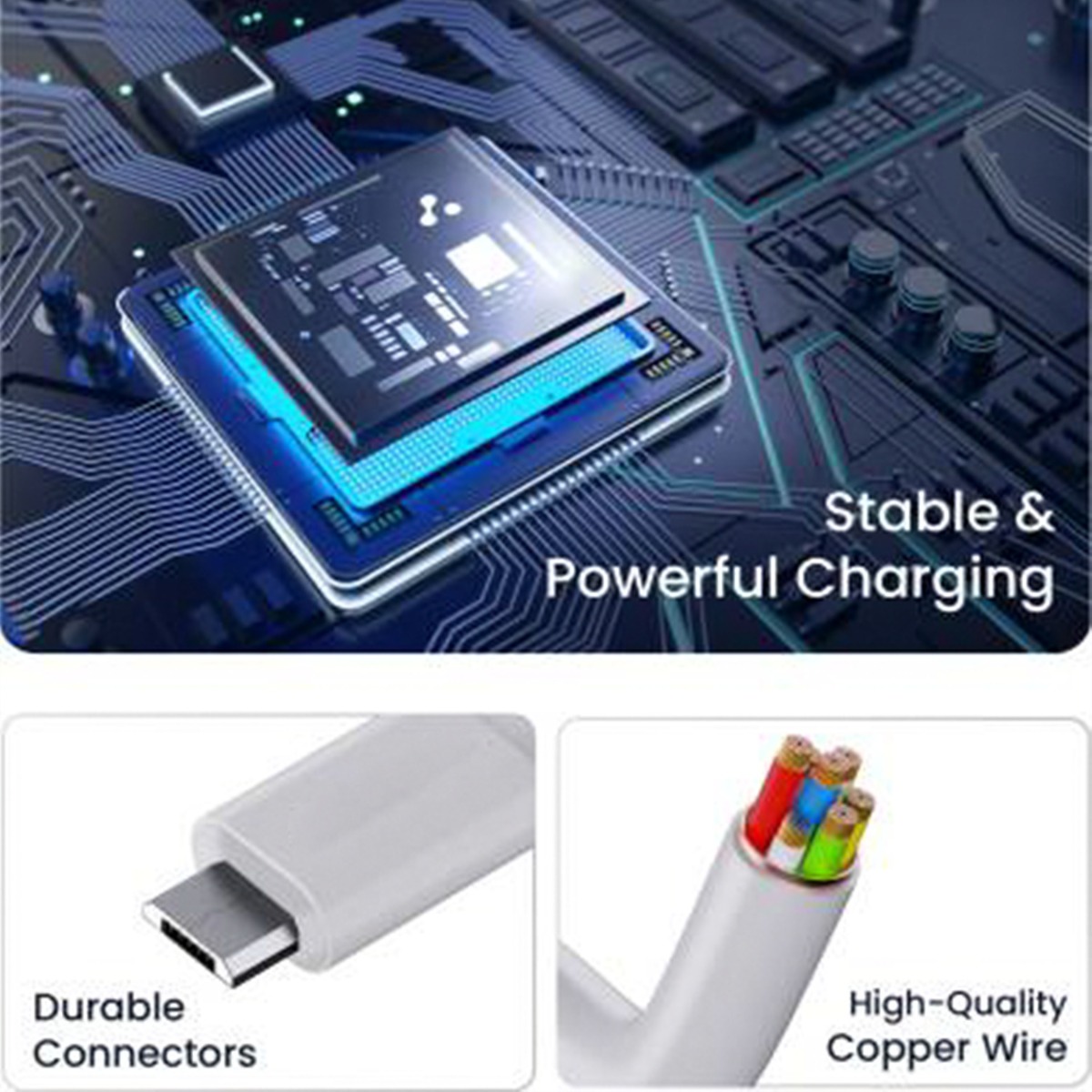 ARGUN Micro USB Cable 1 m Copper ARG-NCC- micro (Compatible with Mobile, Tablet, Computer, White, One Cable)