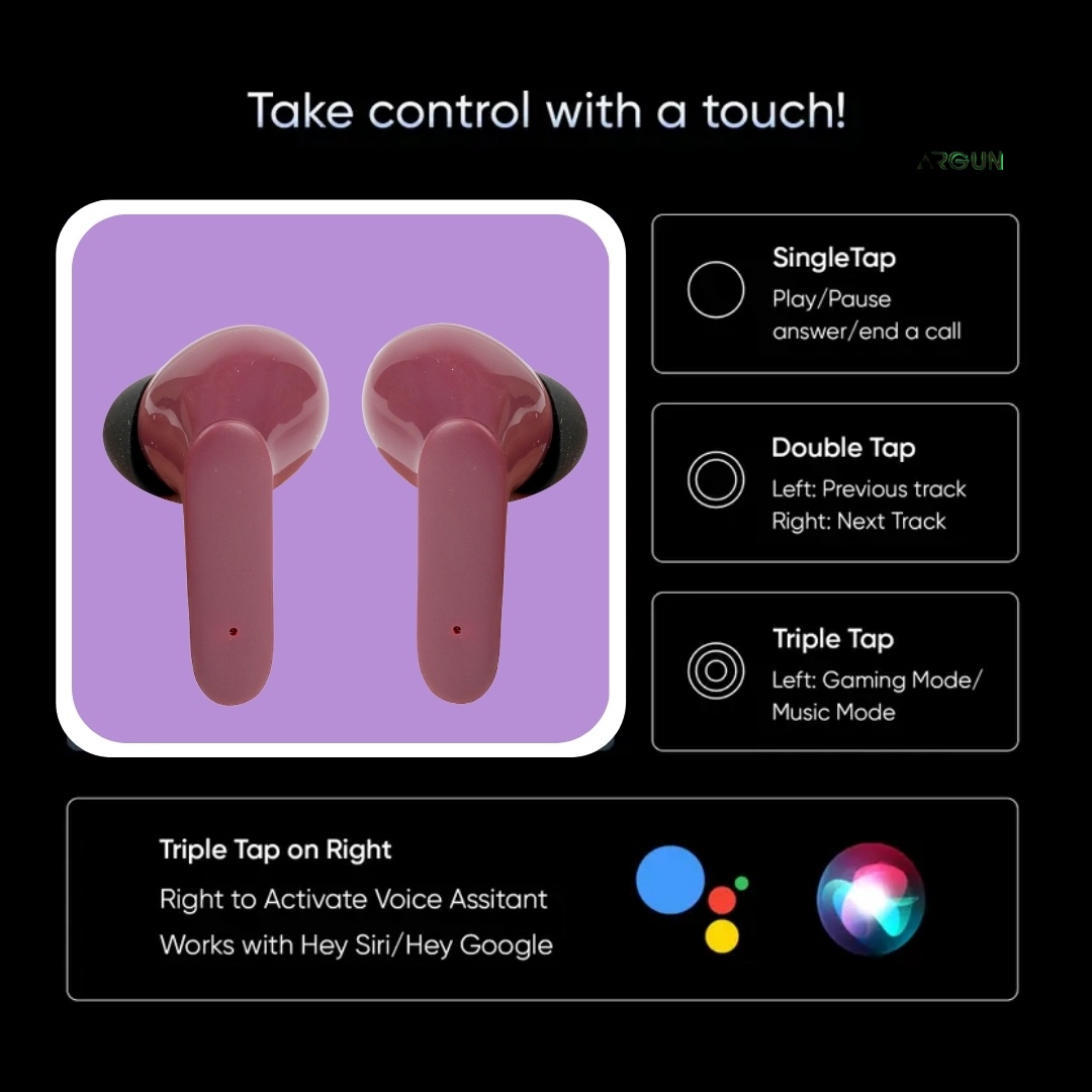 ARGUN Dual Bluetooth Earbuds for Gaming and Music with 40H Playtime and Connectivity Bluetooth (Wine Red, True Wireless)