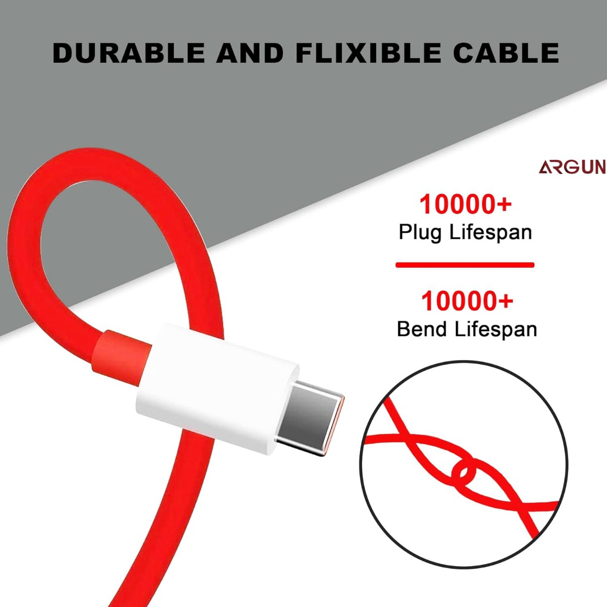 ARGUN USB Type C Cable 1 m Copper AG -CAB-USB WARP/DASH/DASH/SUPERVOOC/SUPERDART CHARGER (Compatible with oppo,realme,narzo,oneplus,vivo,iqoo,samsung,motorola,mi,redmi,poco, Red, One Cable)