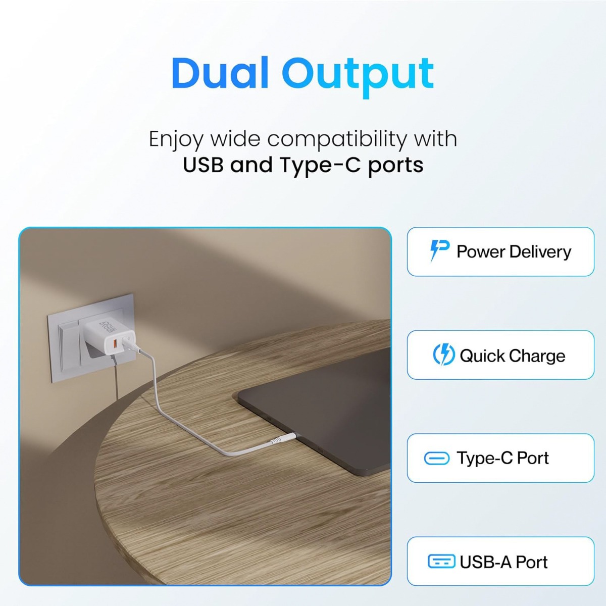 ARGUN 80 W Supercharge 3 A Multiport Mobile Charger with Detachable Cable (White, Cable Included)